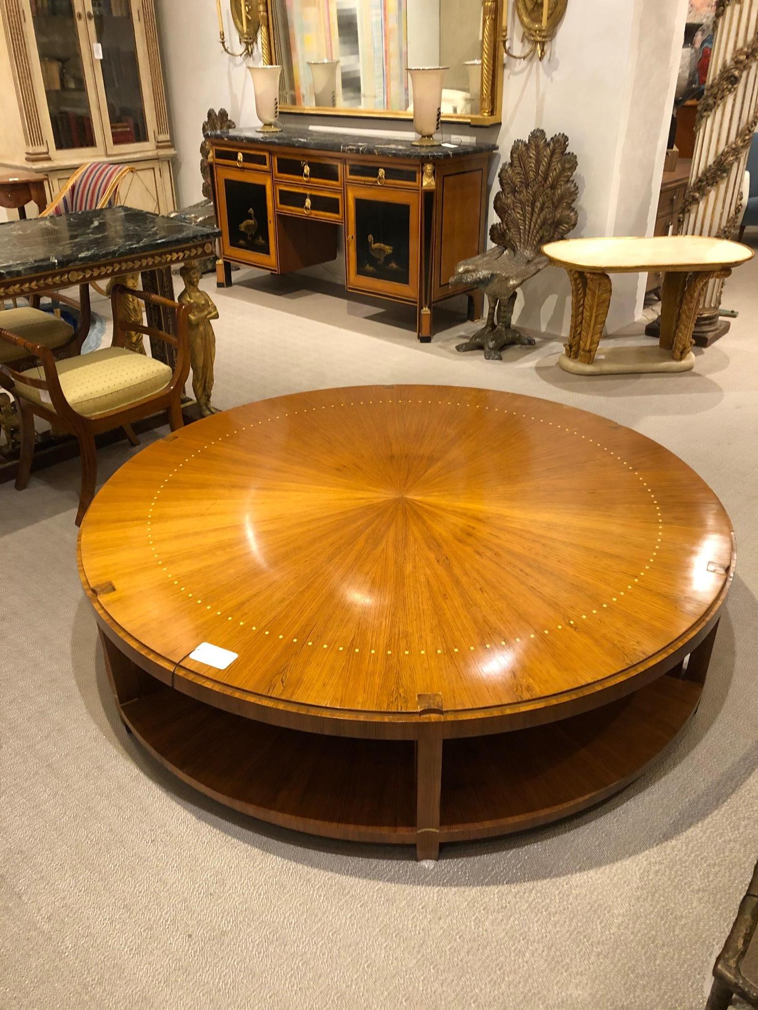 20th Century Art Deco Round Rosewood Coffee Table With Sunburst Design in the Ruhlmann Style 