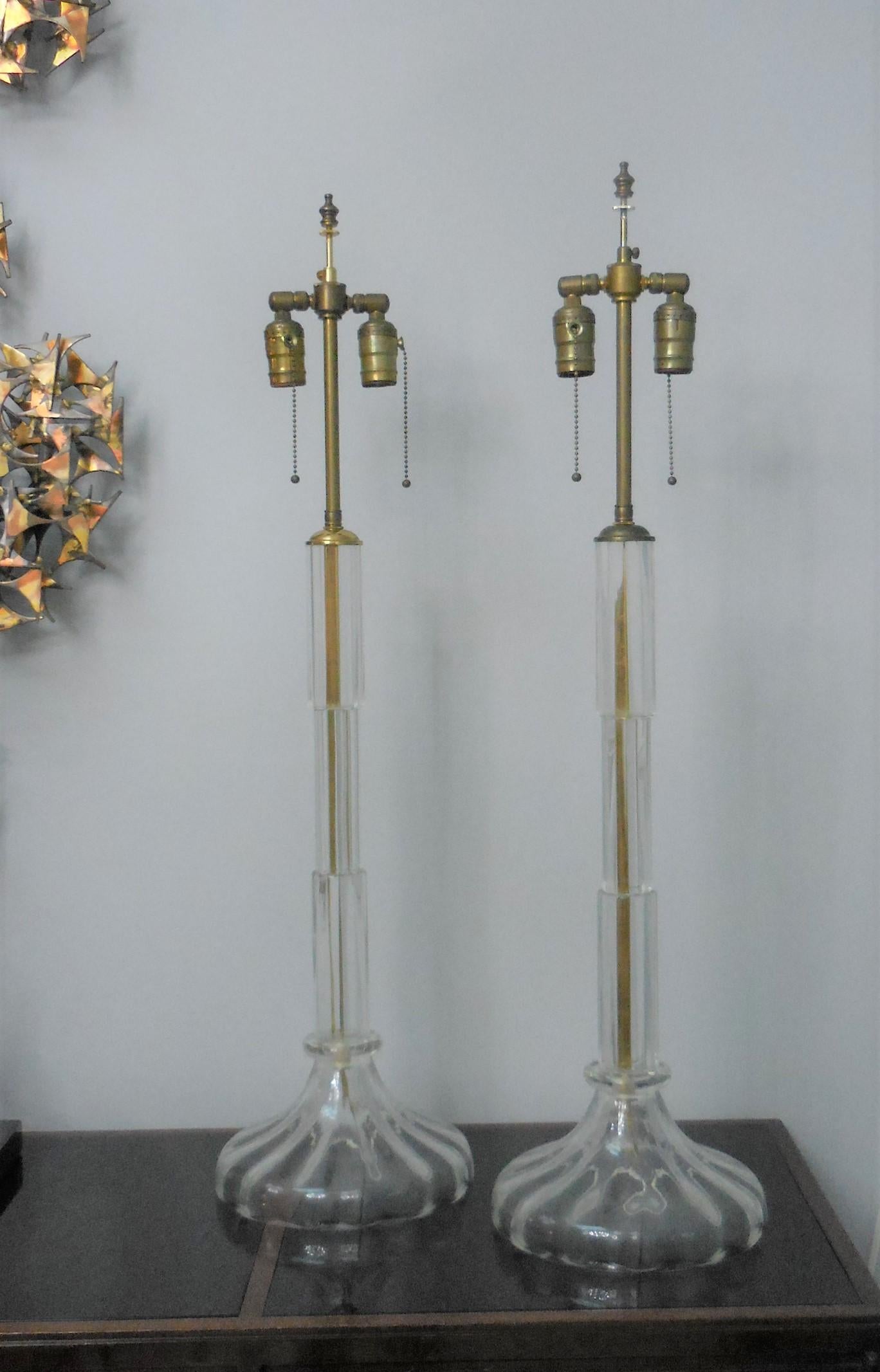 Ruhlmann Style Pair of Murano Glass Lamps by Cenedese In Excellent Condition In Miami, FL