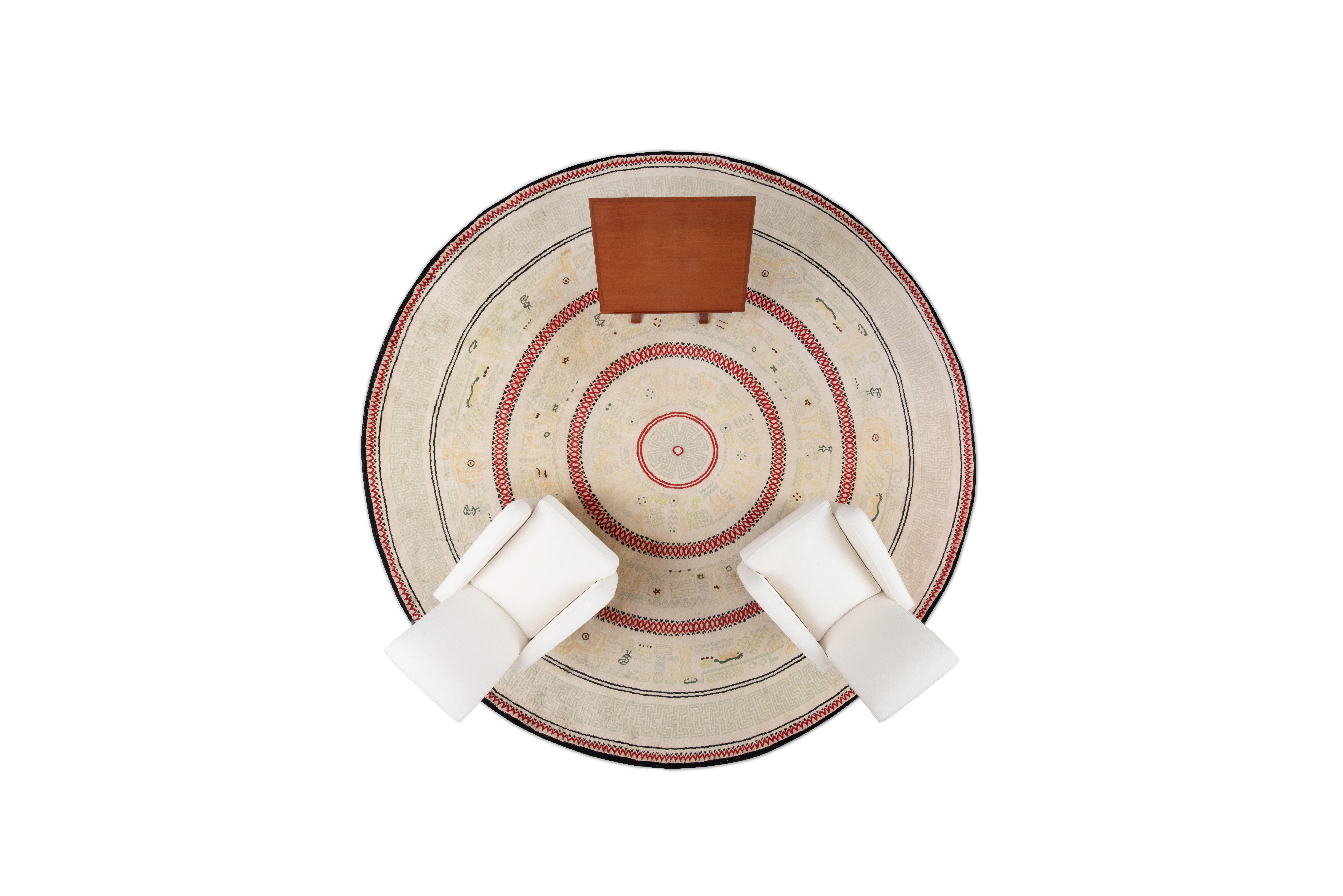 Art déco Ruhlmann Unique Circular Wool Rug en vente