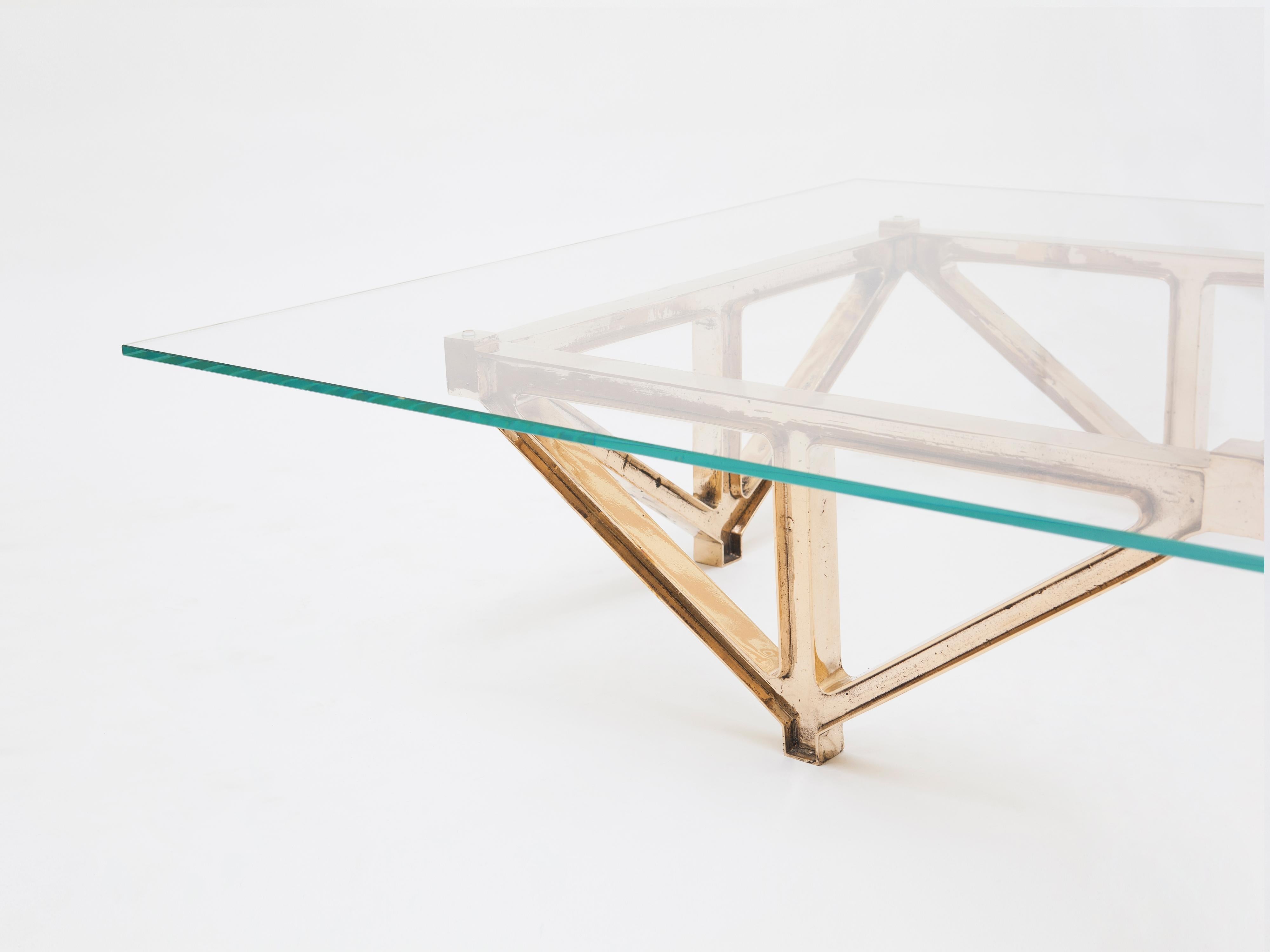 Bronze Ruin Eiffel Low Table in Casted bronze and glass by Roberto Sironi