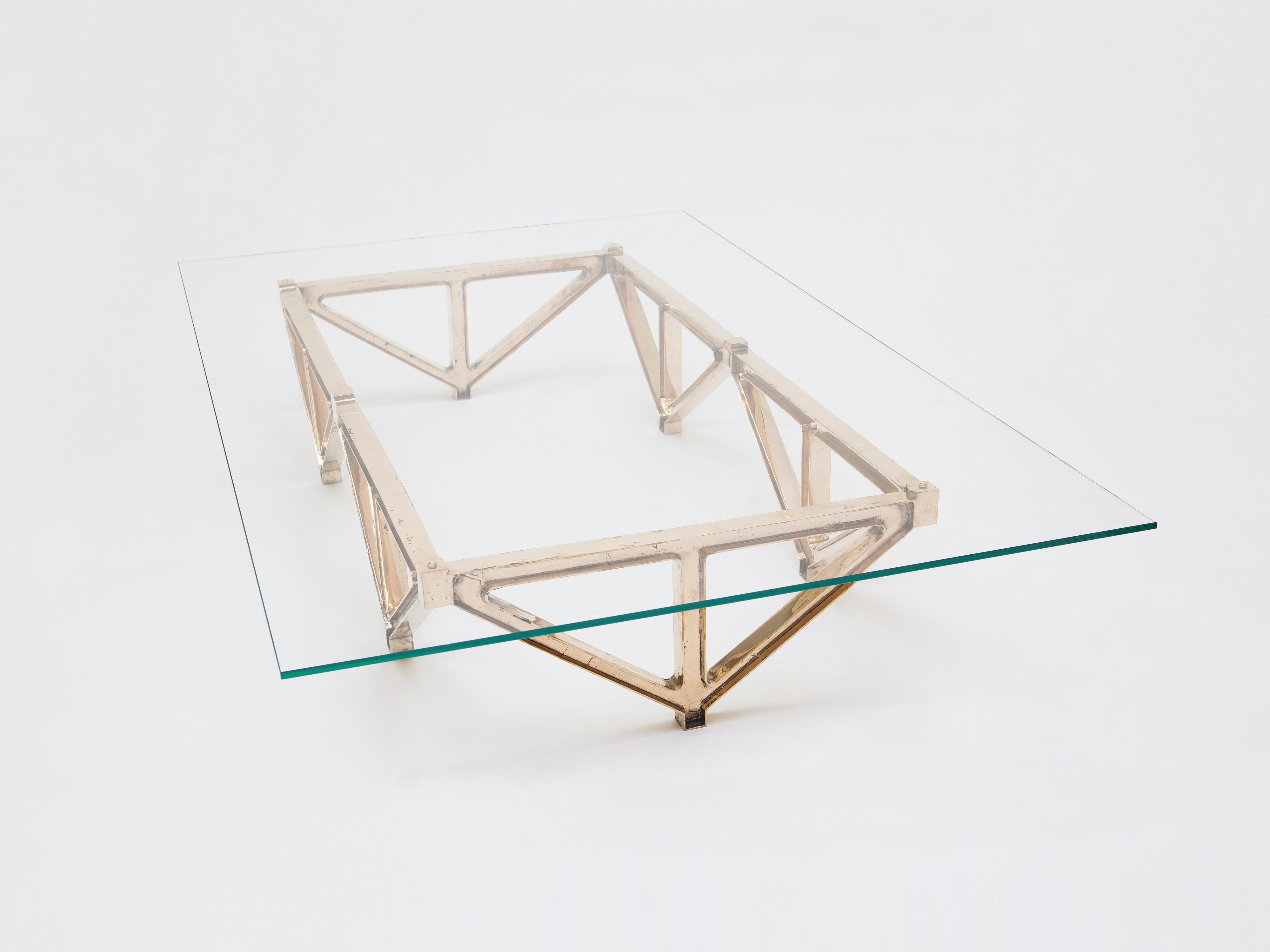 Ruin Eiffel Low Table in Casted bronze and glass by Roberto Sironi 1