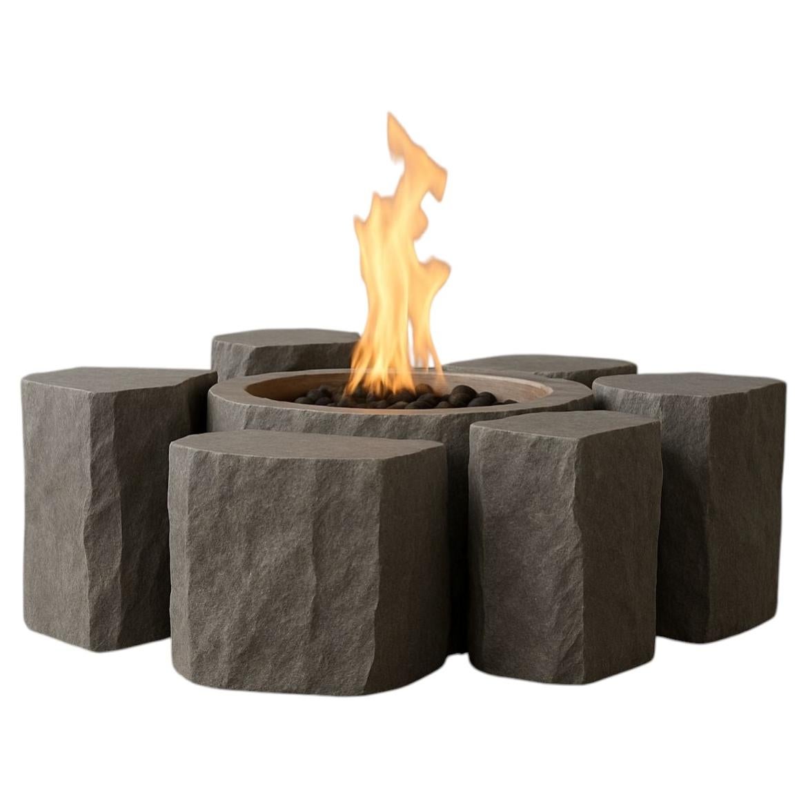 Ruina Unique Fire Pit in Volcanic Stone & Stainless Steel by Andre Monnier