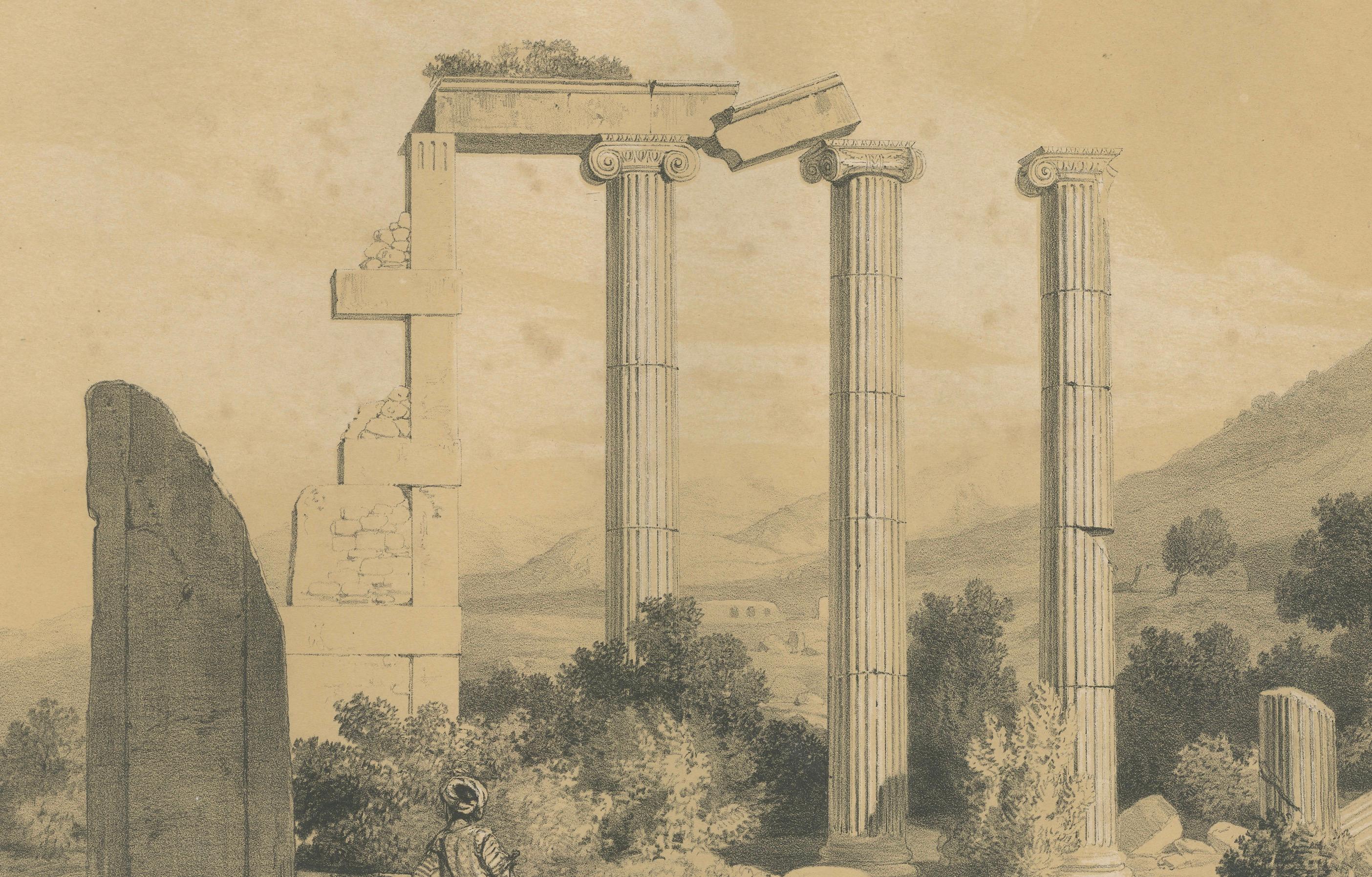 Ruines d'Euromos (Caria) - Vue du Grand Temple par Louis de Laborde, vers 1840 Bon état - En vente à Langweer, NL