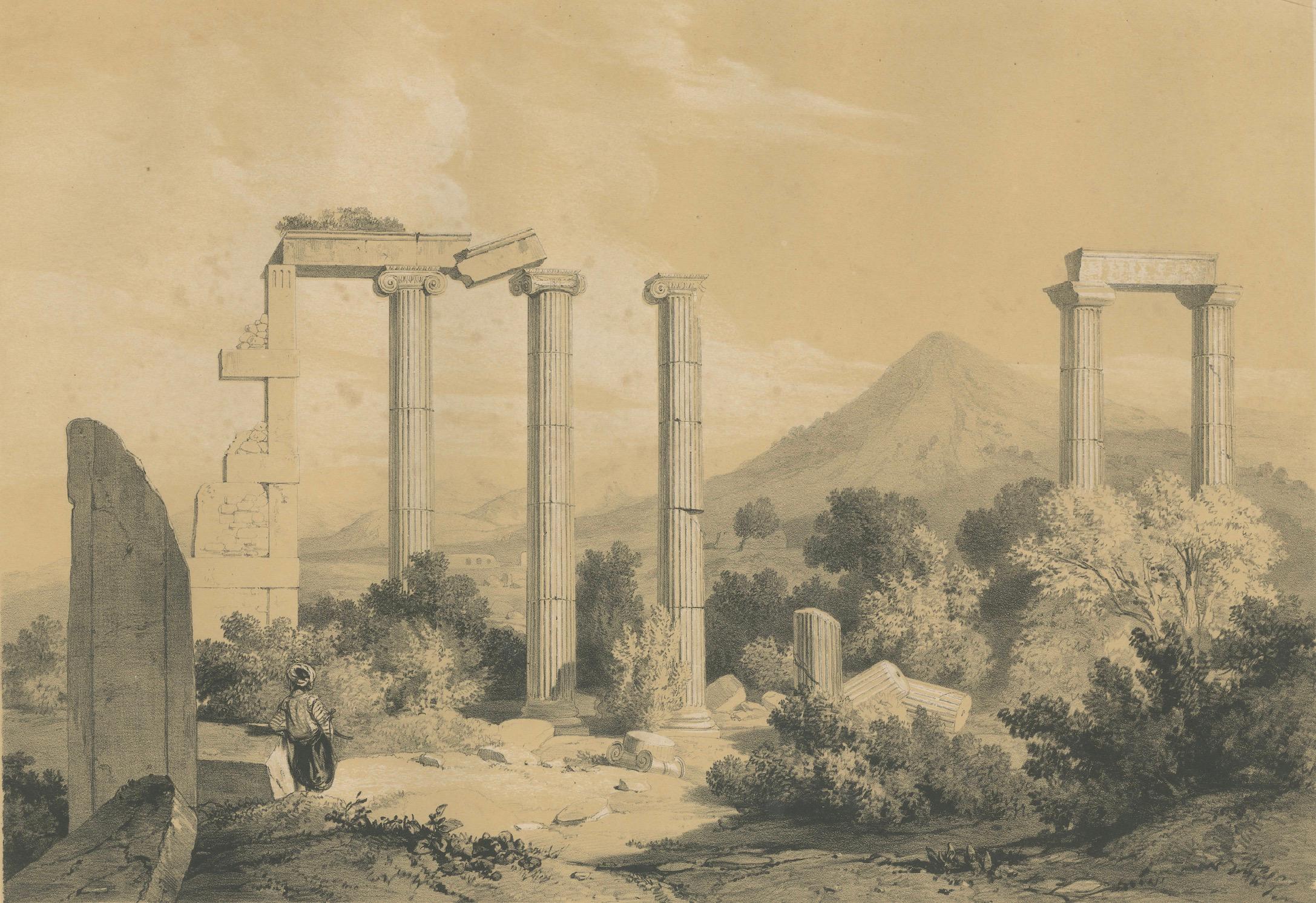 Papier Ruines d'Euromos (Caria) - Vue du Grand Temple par Louis de Laborde, vers 1840 en vente