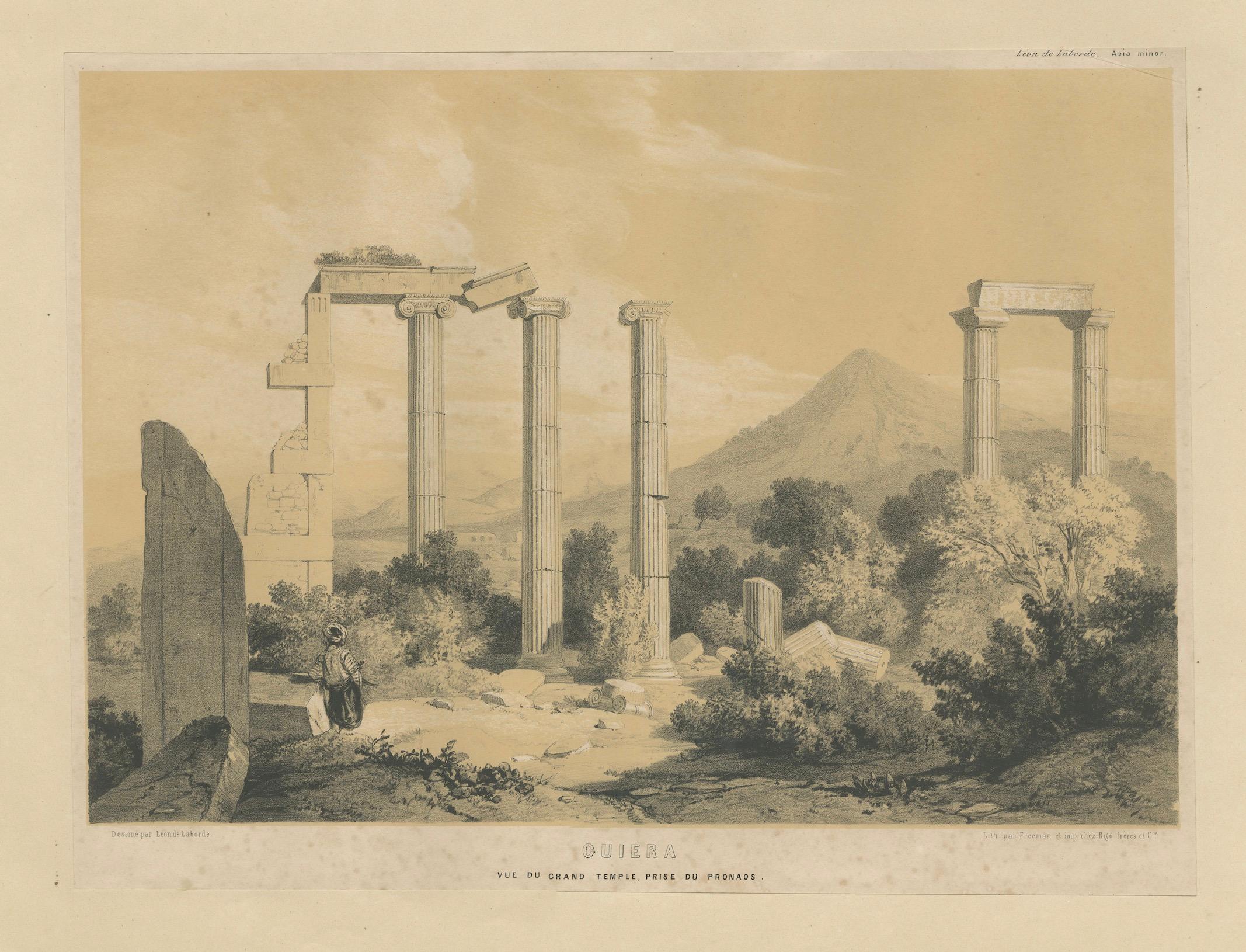 Ruines d'Euromos (Caria) - Vue du Grand Temple par Louis de Laborde, vers 1840 en vente 1