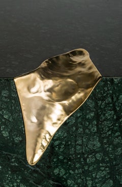 Modern Ruins Side Table, Green Guatemala Marble and Hammered Brushed Brass