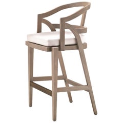 RUKA High Outdoor Stool in Solid Sassafrass and White Fabric with Footrest