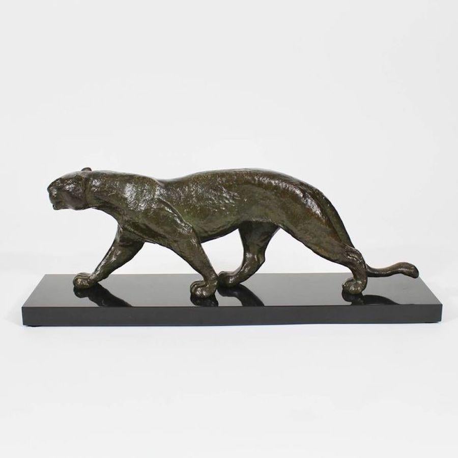 French Rulas Art Deco Animalier Bronze Panther Sculpture