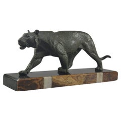 Rulas large art deco panther sculpture on marble base