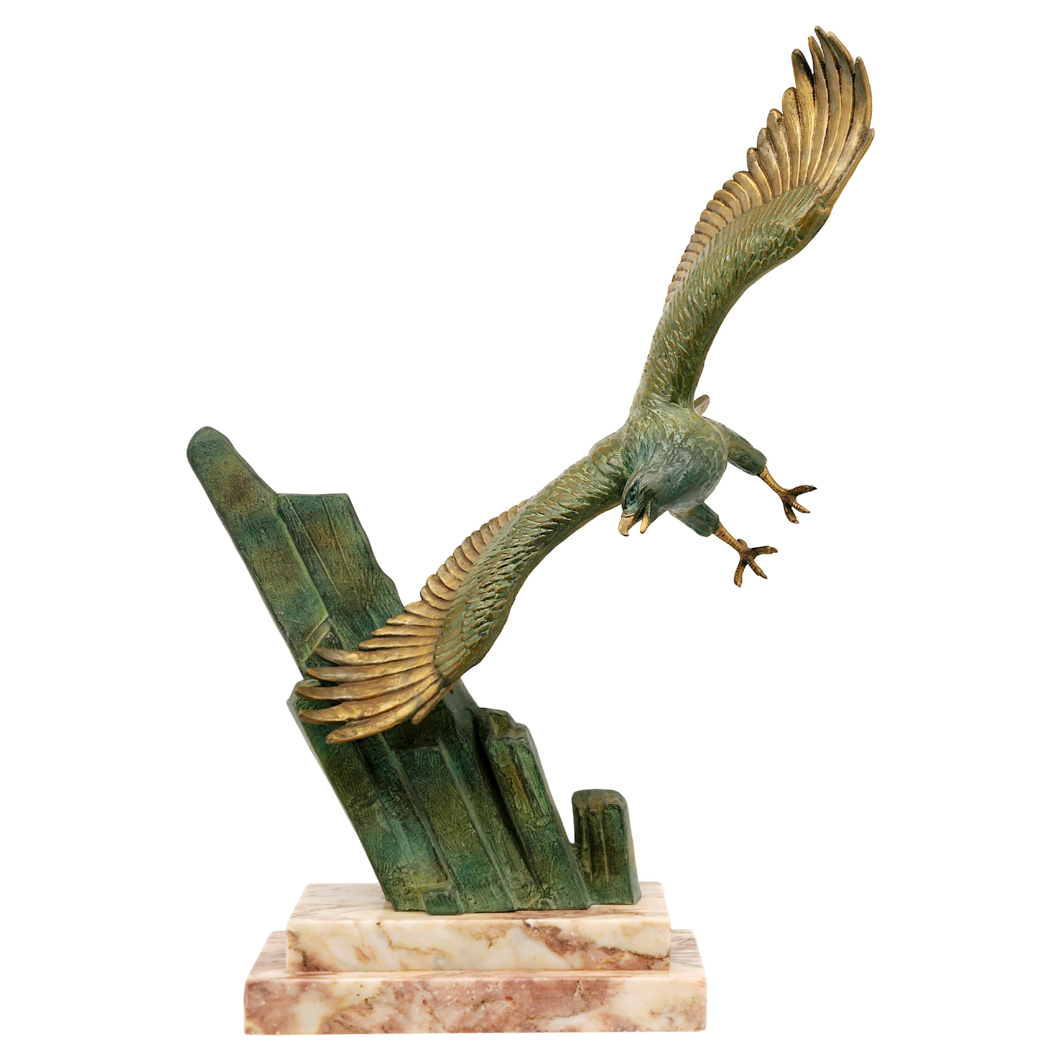 RULAS Large French Art Deco Golden Eagle Sculpture, 1920
