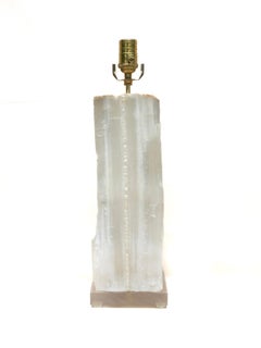 Ruler Selenite Lamp with Baroque Pearls on Lucite