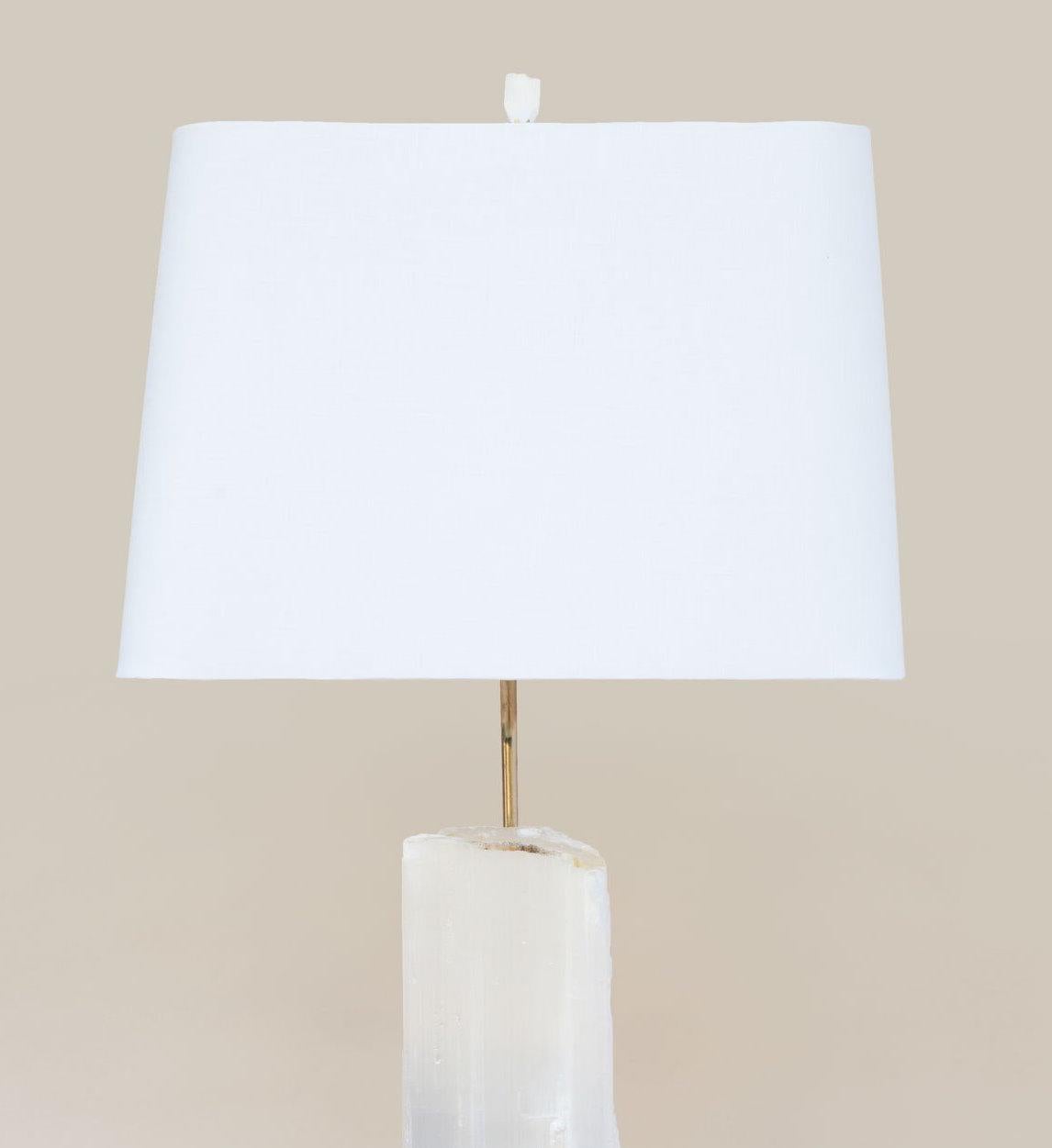 Organic Modern Ruler Selenite Lamp with Baroque Pearls on Lucite For Sale