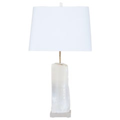 Ruler Selenite Lamp with Baroque Pearls on Lucite