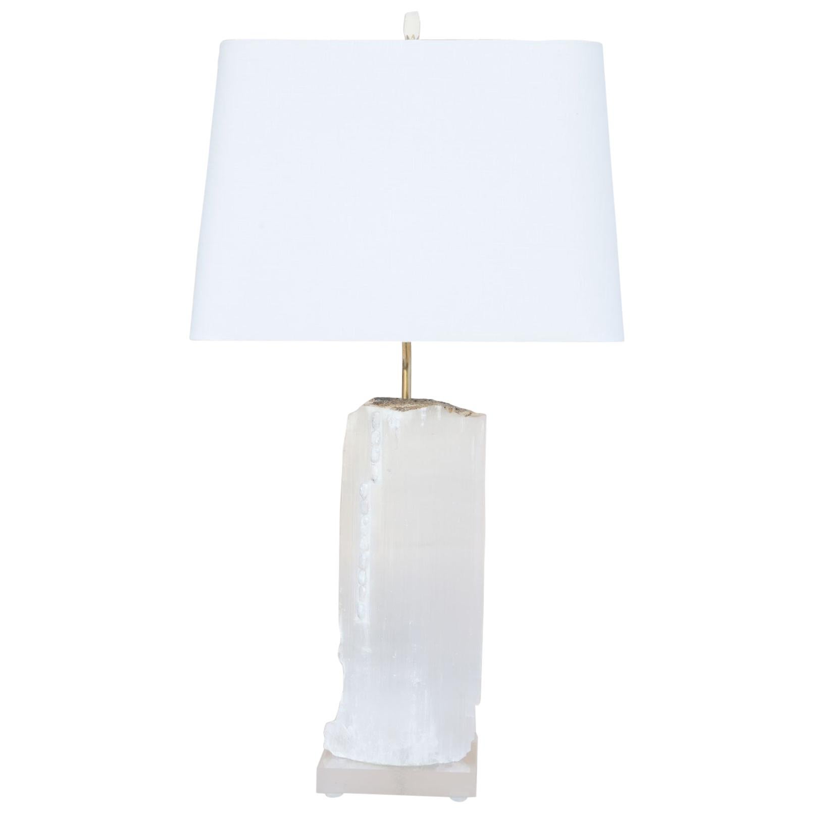 Ruler Selenite Lamp with Baroque Pearls on Lucite