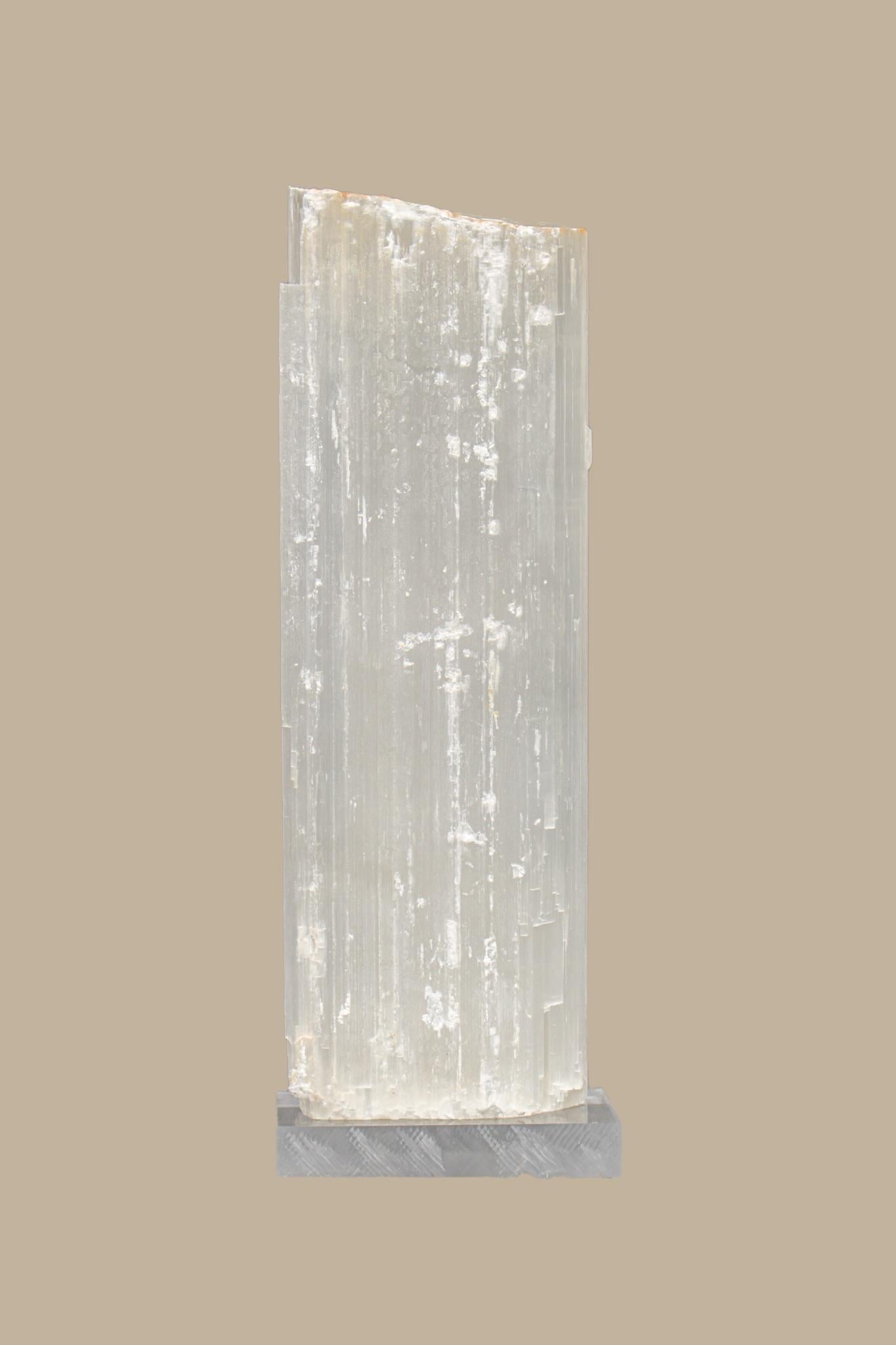 Moroccan Ruler Selenite with an 18th Century Italian Fragment & Baroque Pearls on Lucite