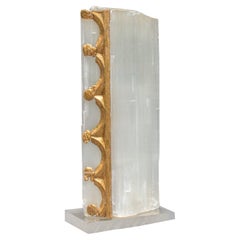 Ruler Selenite with an 18th Century Italian Fragment & Baroque Pearls on Lucite