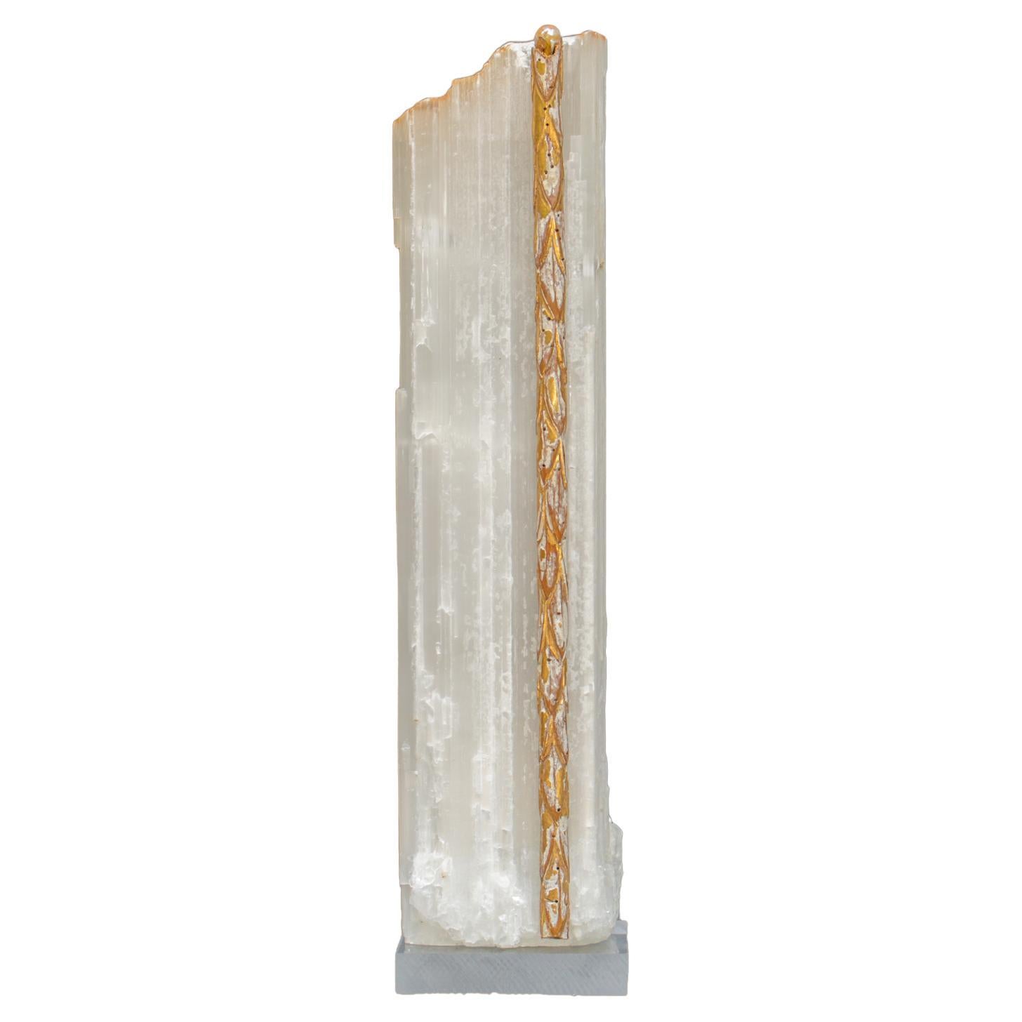 Ruler Selenite with an 18th Century Italian Sunray & Baroque Pearls on Lucite