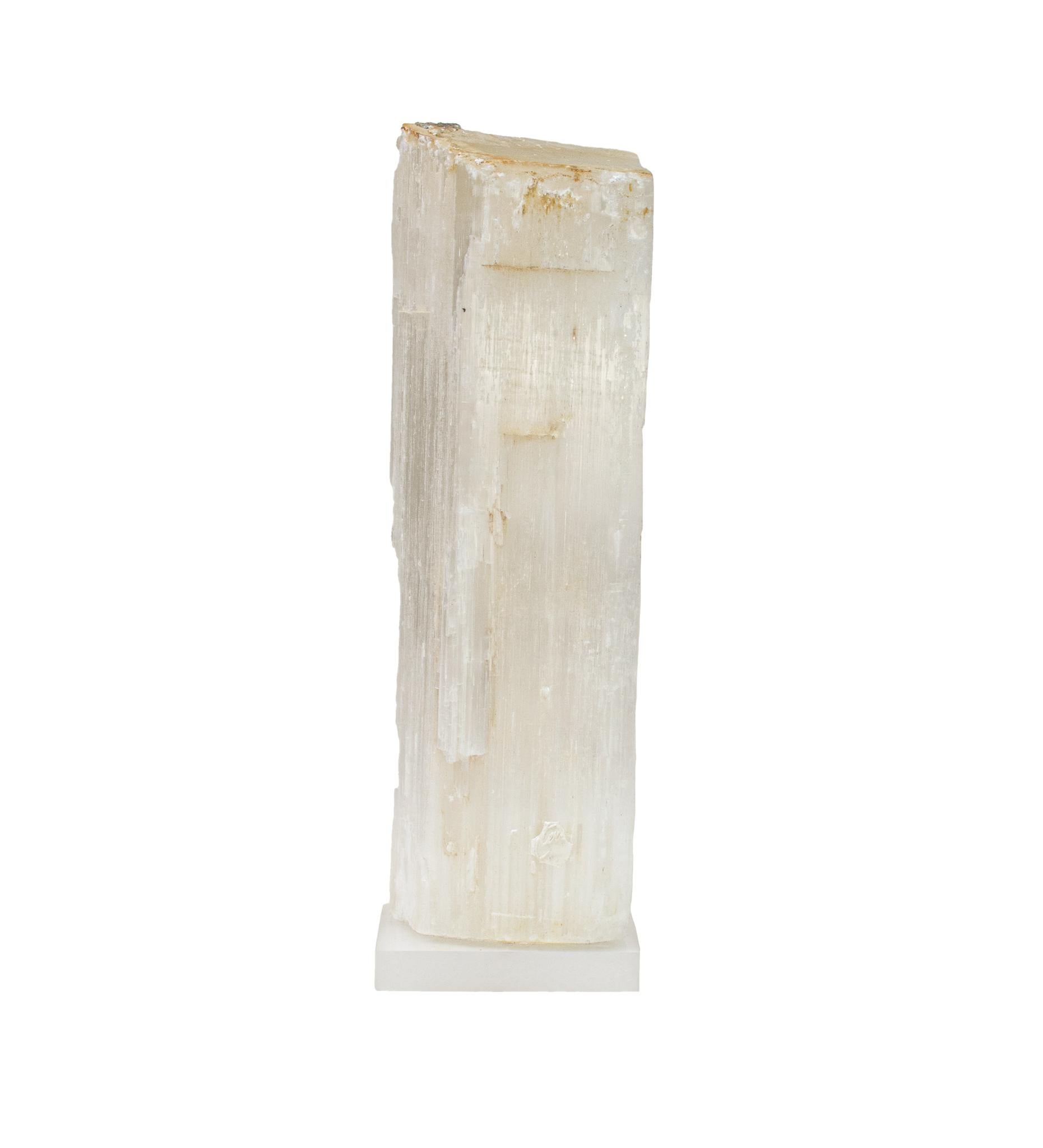 Organic Modern Ruler Selenite with Gold Leaf on a Lucite Base For Sale