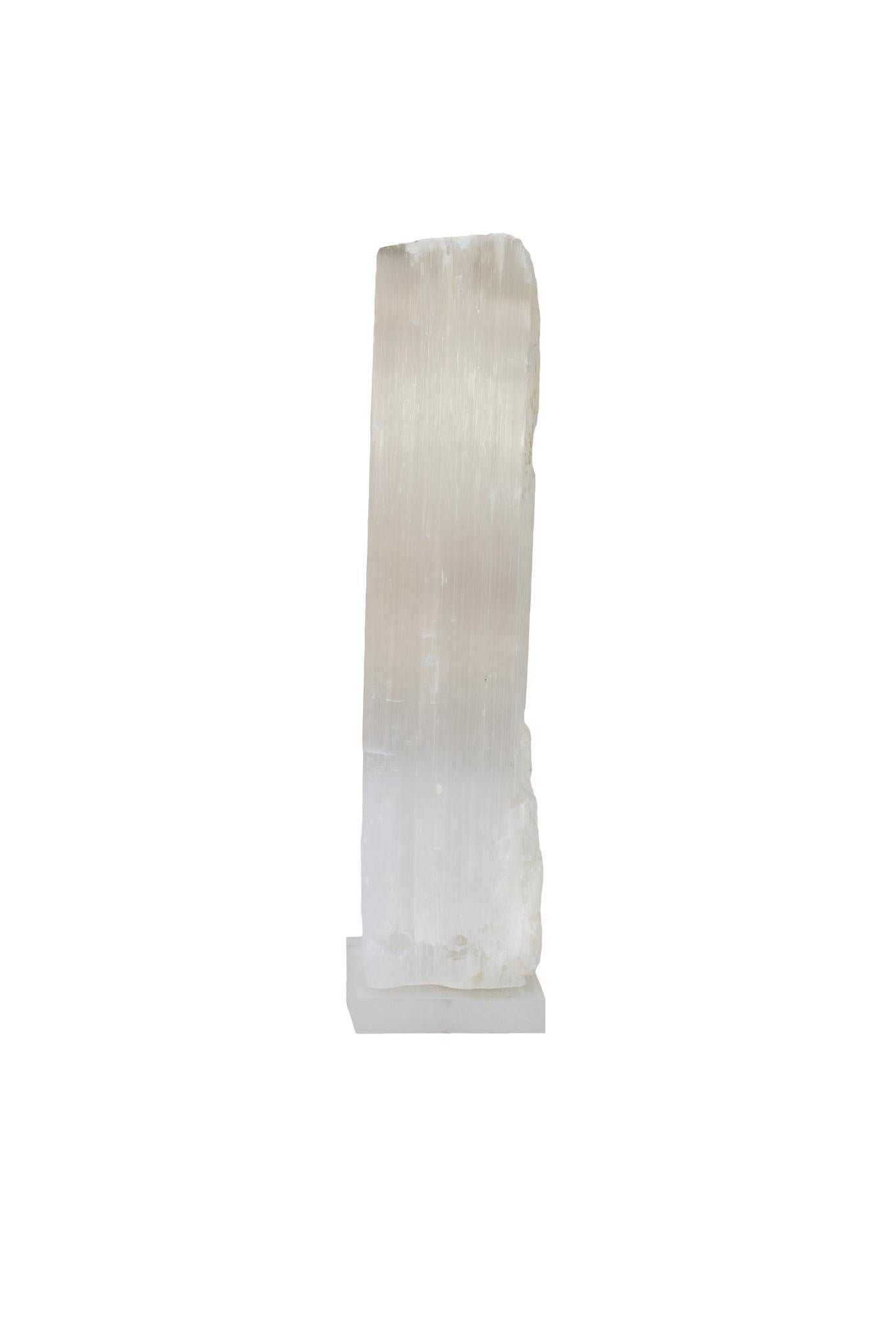 Moroccan Ruler Selenite with Gold Leaf on a Lucite Base For Sale