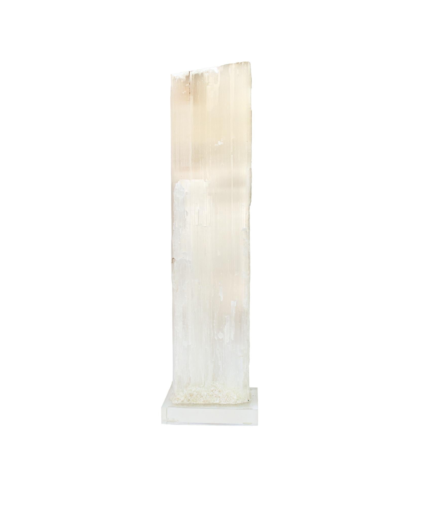 Moroccan Ruler Selenite with Gold Leaf on a Lucite Base For Sale