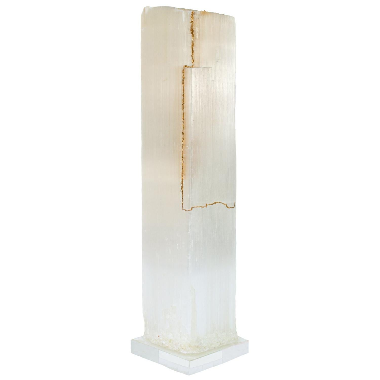 Ruler Selenite with Gold Leaf on a Lucite Base For Sale