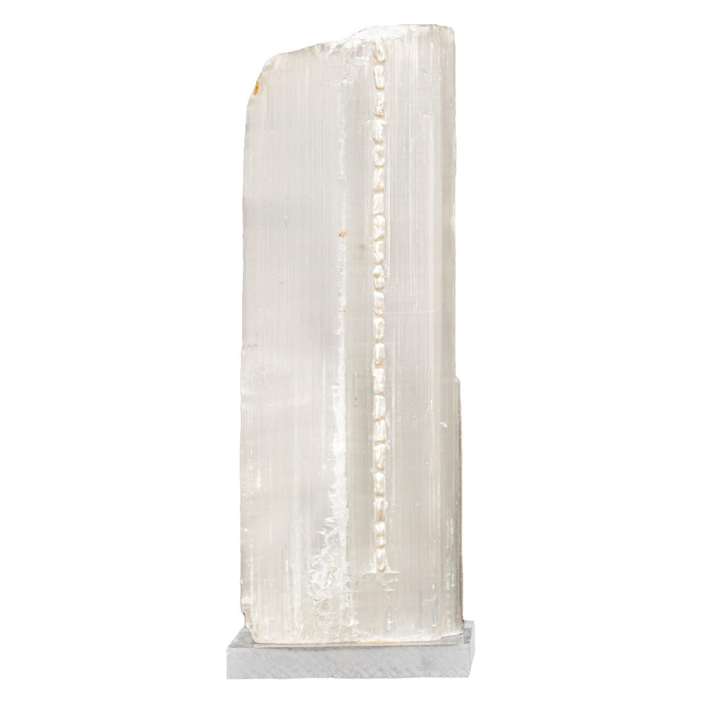 Ruler Selenite with Natural-Forming Baroque Pearls on a Lucite Base