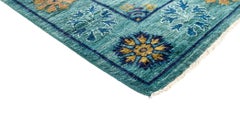 One-of-a-Kind Patterned & Floral Wool Hand-Knotted Area Rug, Teal, 8' 1 x 14' 3