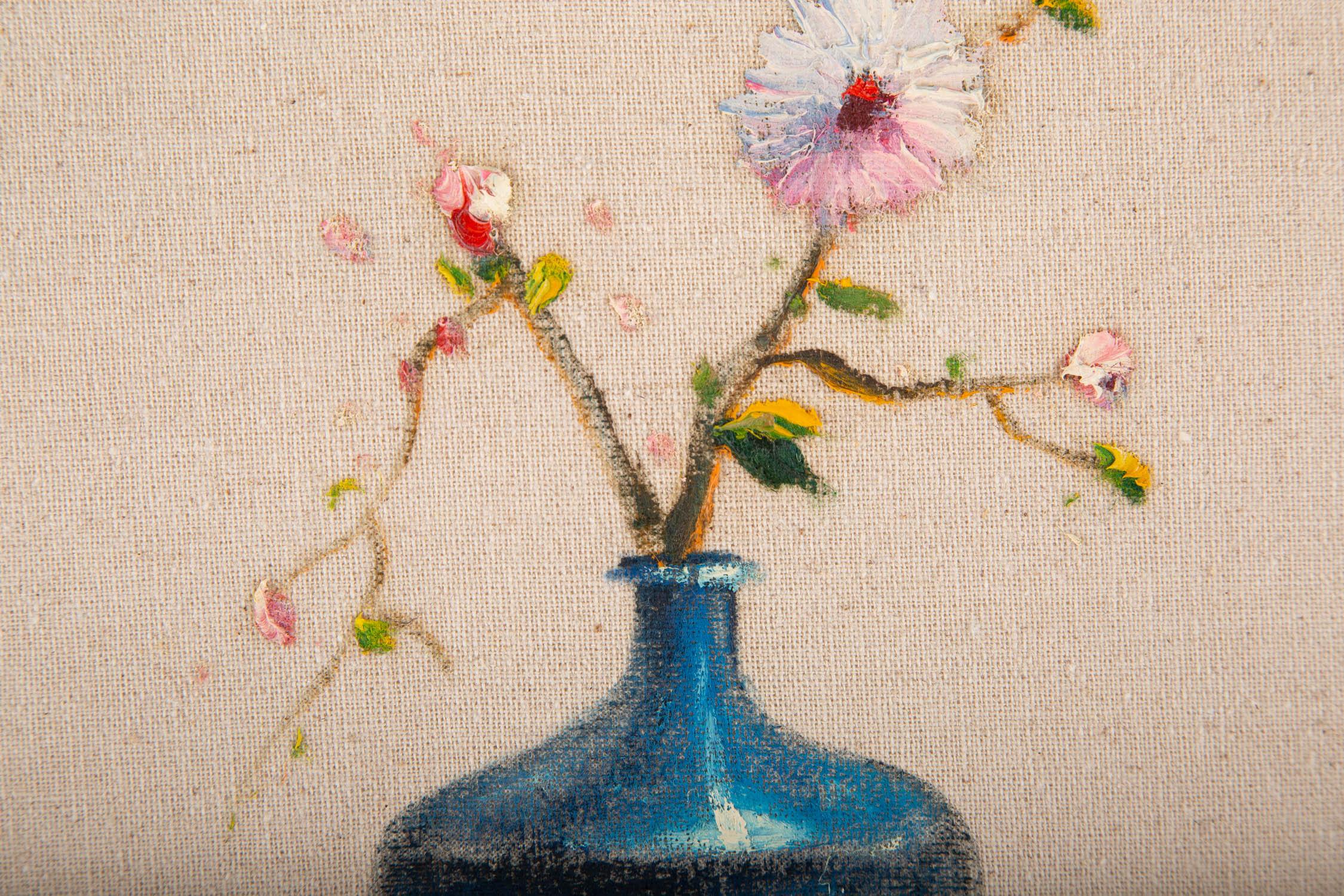 Rulin Xian Modernistisches Original Ölgemälde auf Leinwand „Small Flowers 1“, Rulin Xian im Angebot 4