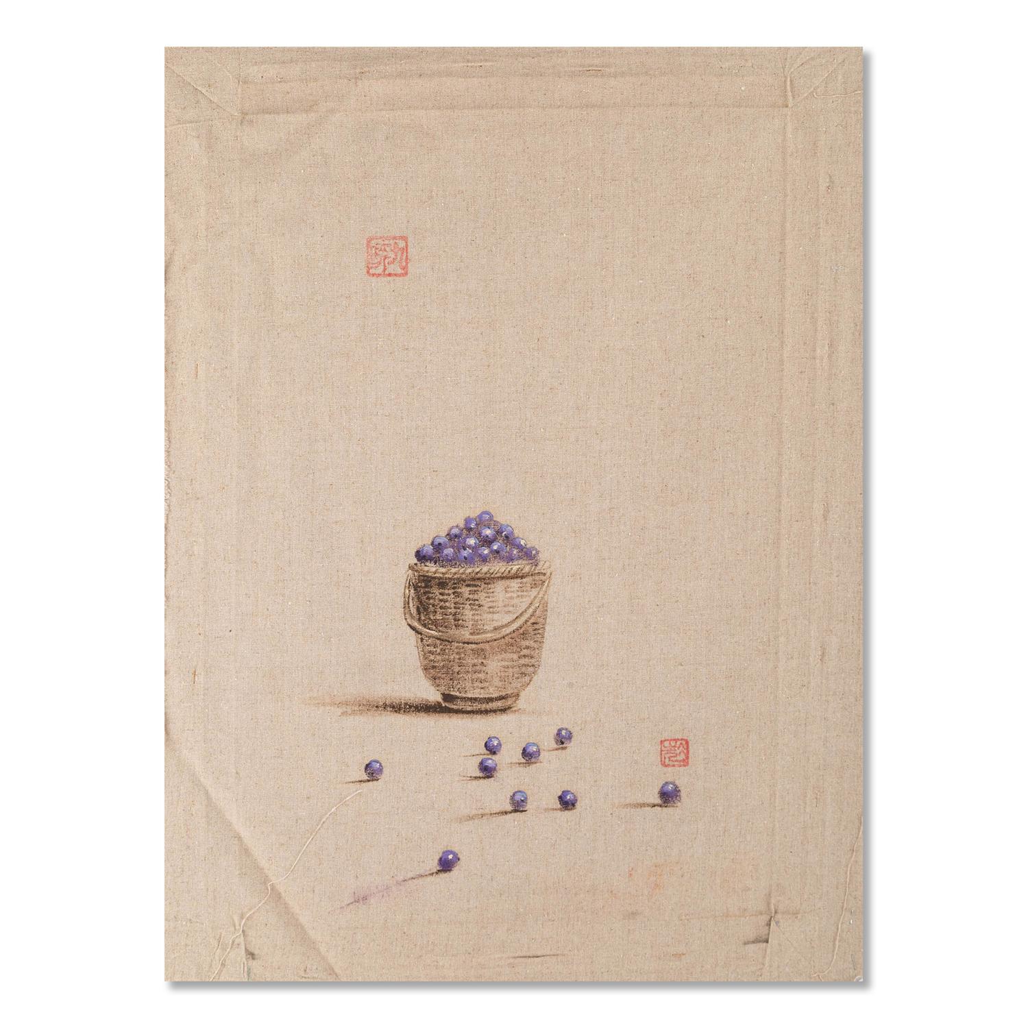 Rulin Xian Stillleben, Original, Ölgemälde auf Leinwand, „Basket of Grapes“, Rulin Xian im Angebot 1
