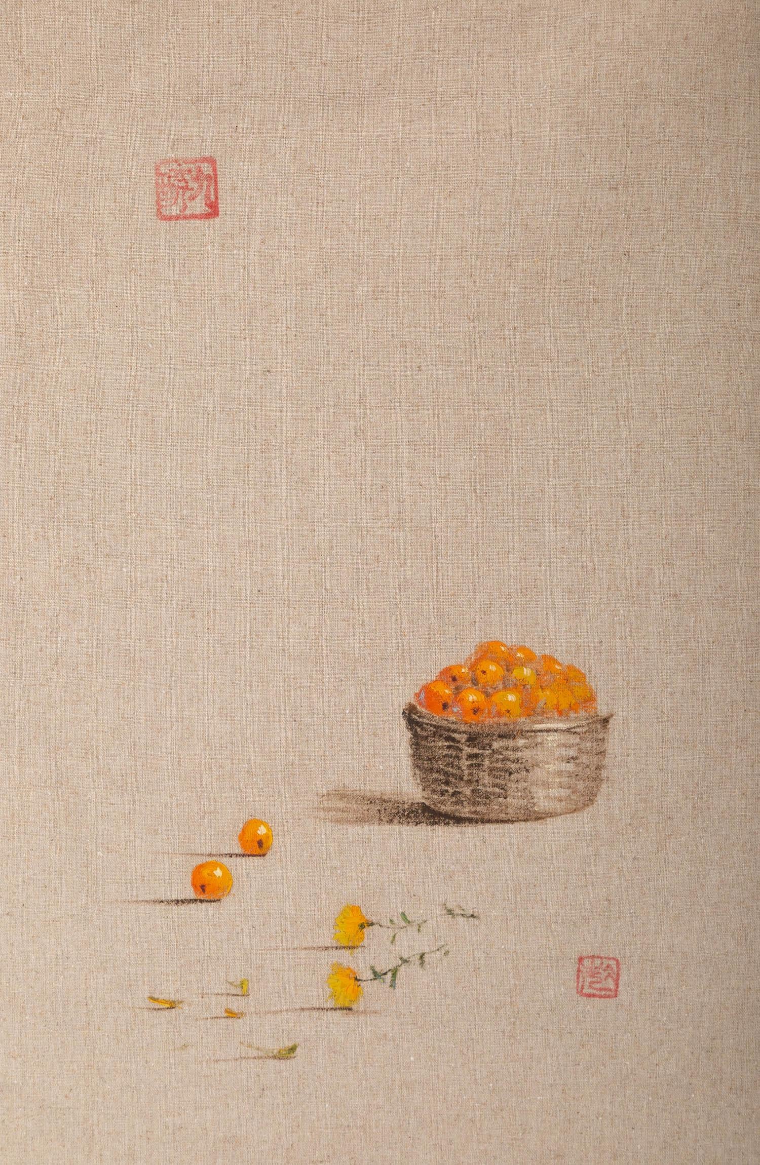  Titolo: Cesto di ciliegie gialle
 Medium: Olio su tela
 Dimensioni: 23,5 x 15 pollici
 Cornice: Possibilità di incorniciatura!
 Condizioni: Il dipinto appare in ottime condizioni.
 Nota: questo quadro non è teso
 Anno: 2000 circa
 Artista: Rulin