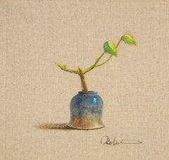 Nature morte originale de Rulin Xian sur toile « Séries III de porcelaine à glaçure bleue »