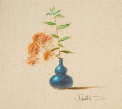 Rulin Xian Still Life Original Oil On Canvas "Blue Glaze Porcelain Seriees IV"