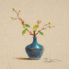 Nature morte originale de Rulin Xian sur toile « Série I de porcelaine à glaçure bleue