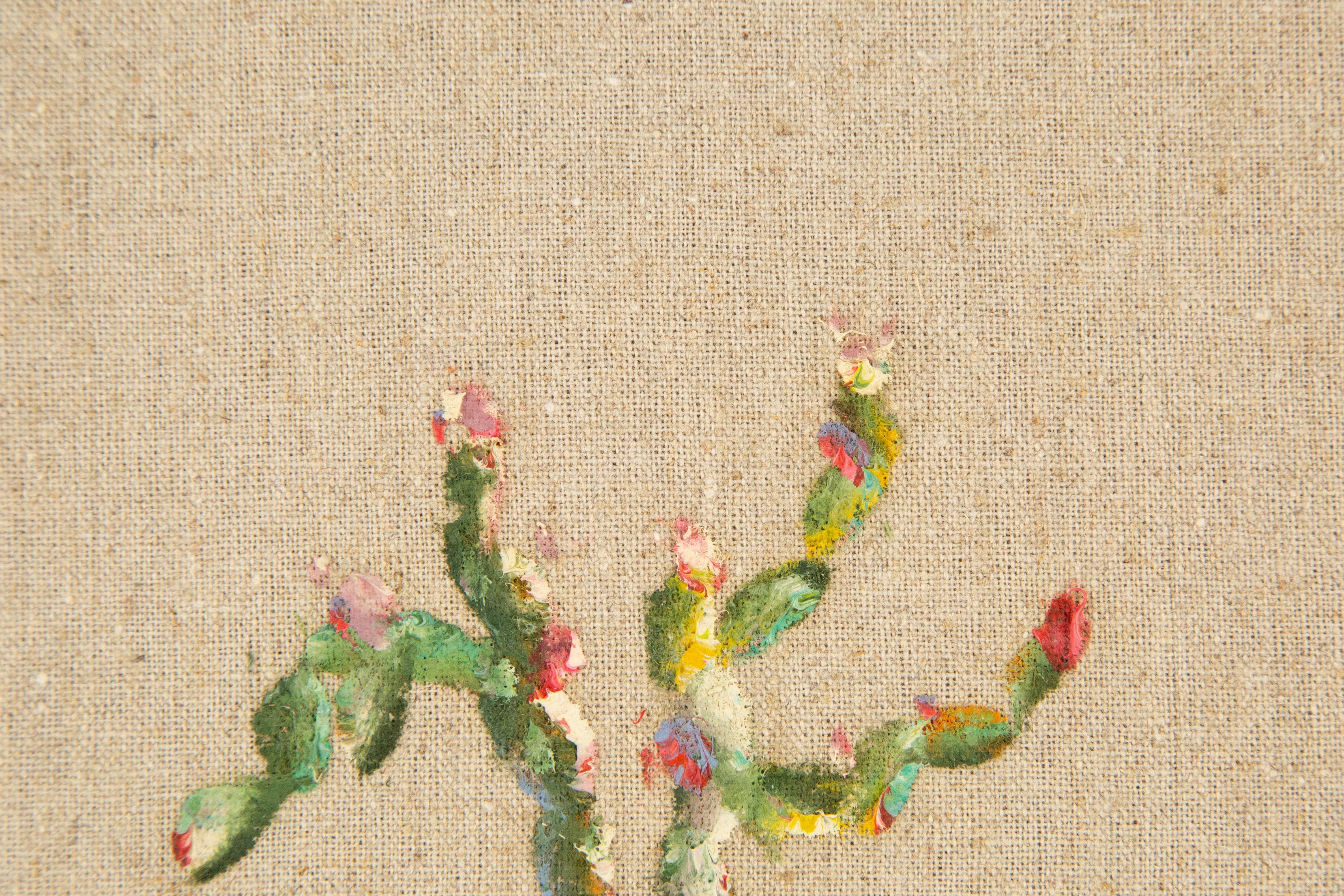 Rulin Xian Stillleben, Original, Ölgemälde auf Leinwand, „Mini-Blumenschmuck arrangement – Kakteen“ im Angebot 1