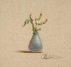 Nature morte originale de Rulin Xian, huile sur toile Mini Arrangement de fleurs - Cactus