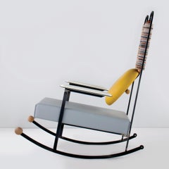 Rulla Rocking Chair, Iron Frame and Mixed Leather Upholstery by Mario Milana