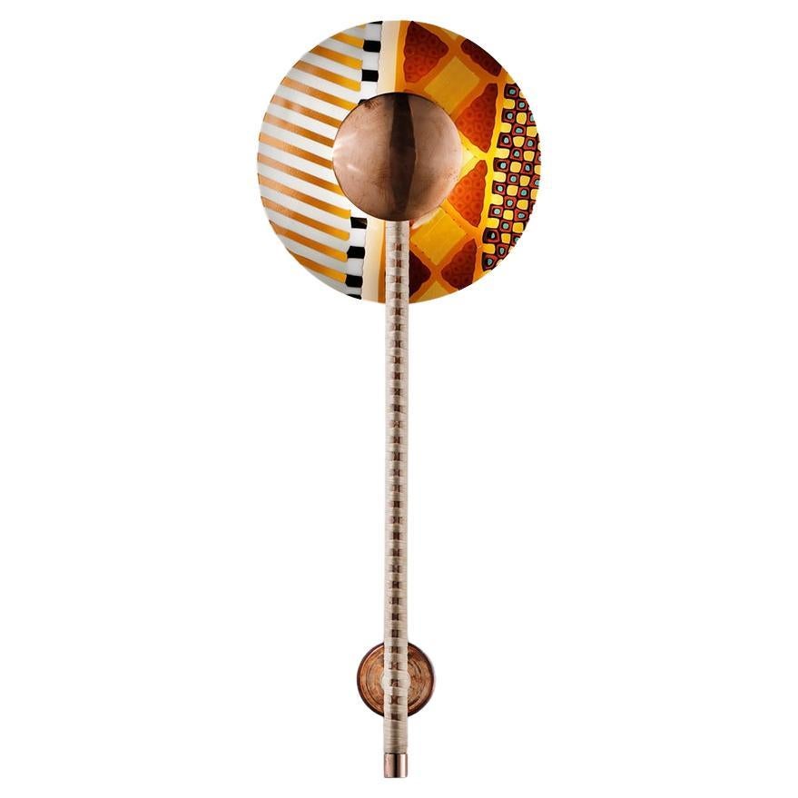 Rullo, Led Wall Lamp Consisting of a Coated Brass Stem and a Coloured Glass Disc For Sale