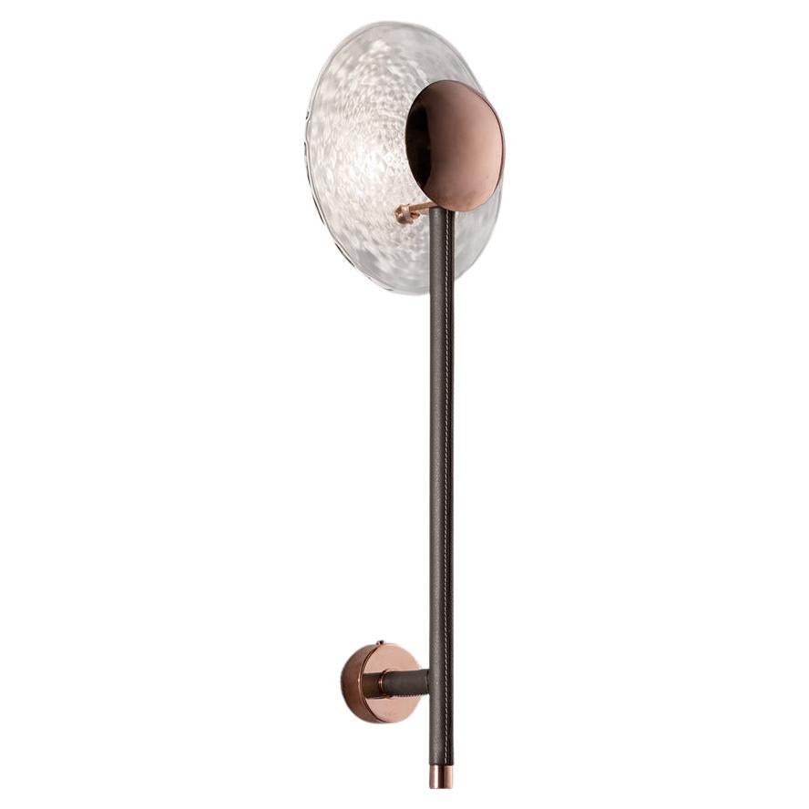Rullo, LED Wall Lamp Consisting of a Coated Brass Stem and Trasparent Glass Disc For Sale