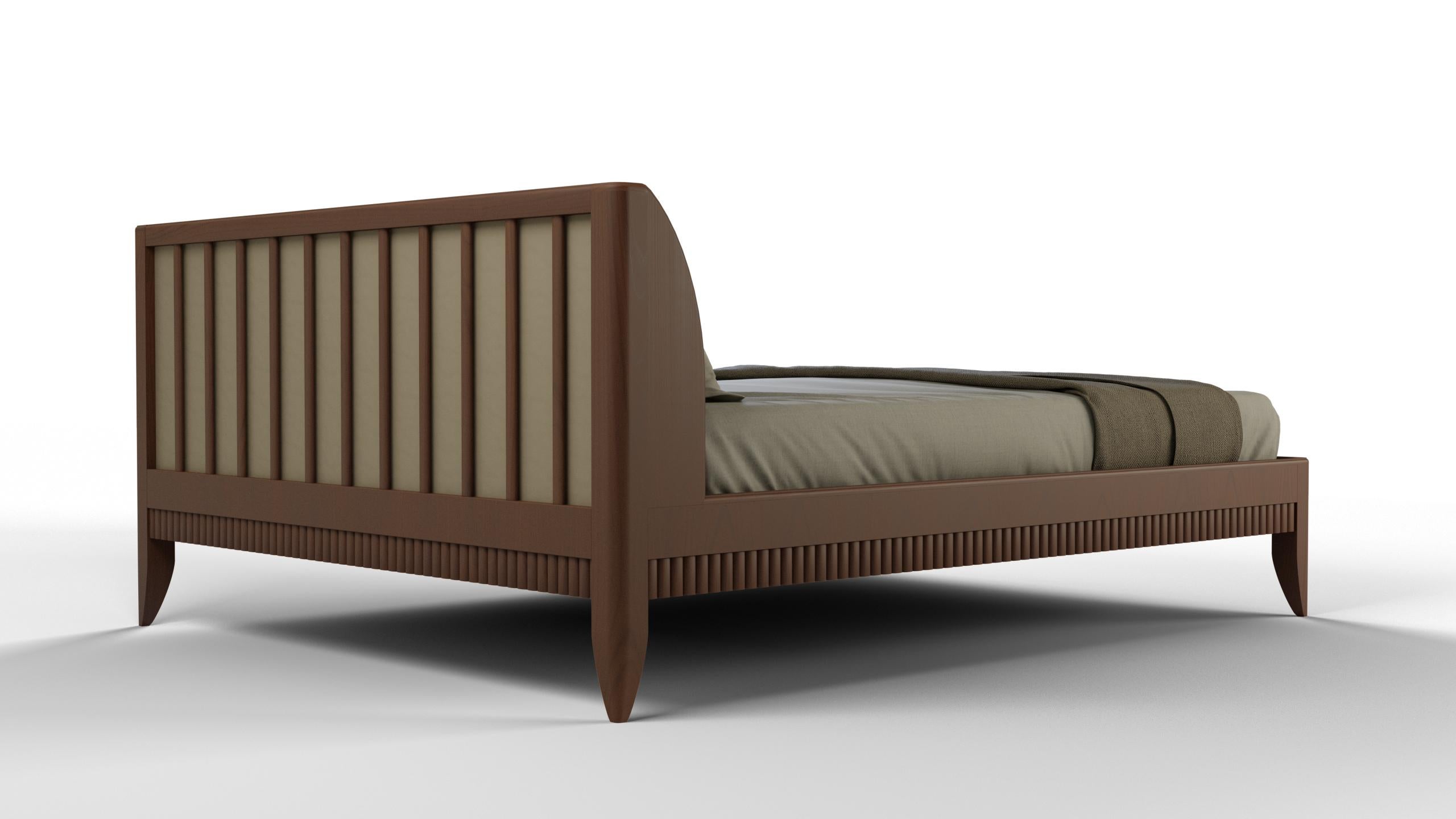 Rulman by Morelato, Bed Made of Cherry Wood with Upholstered Headboard In New Condition In Salizzole, IT