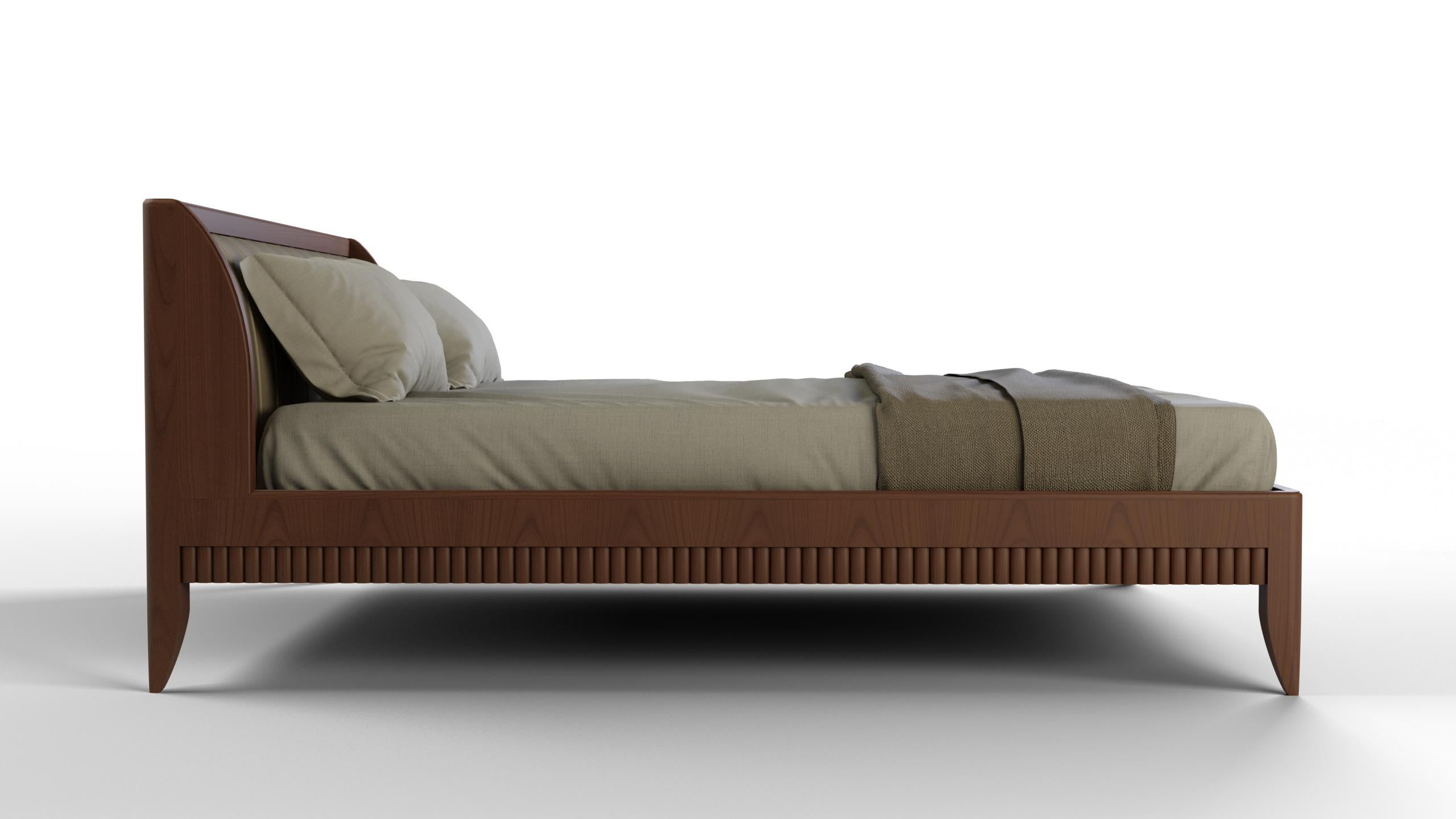 Contemporary Rulman by Morelato, Bed Made of Cherry Wood with Upholstered Headboard