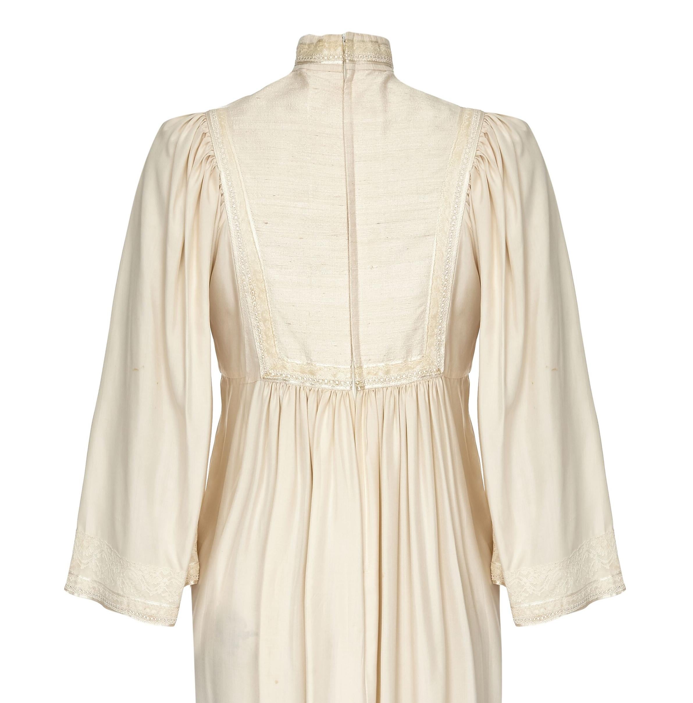 White Rumak And Sample 1970s Silk Ivory Smock Dress With Butterfly Embroidery