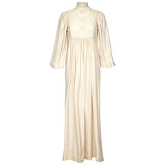 Vintage Rumak And Sample 1970s Silk Ivory Smock Dress With Butterfly Embroidery