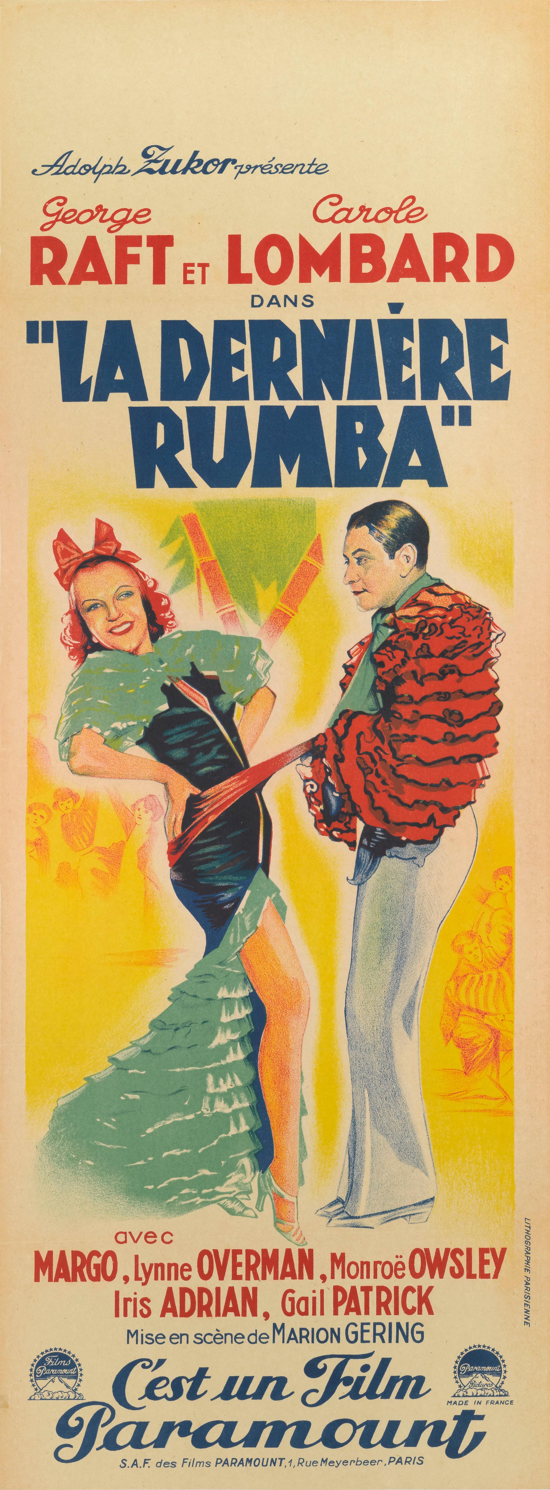 Affiche originale française pour le film Rumba (1935).
Ce film a été réalisé par Marion Gering et met en vedette George Raft et Carole Lombard.
Cette affiche est doublée de toile de conservation et sera expédiée roulée dans un tube très solide et