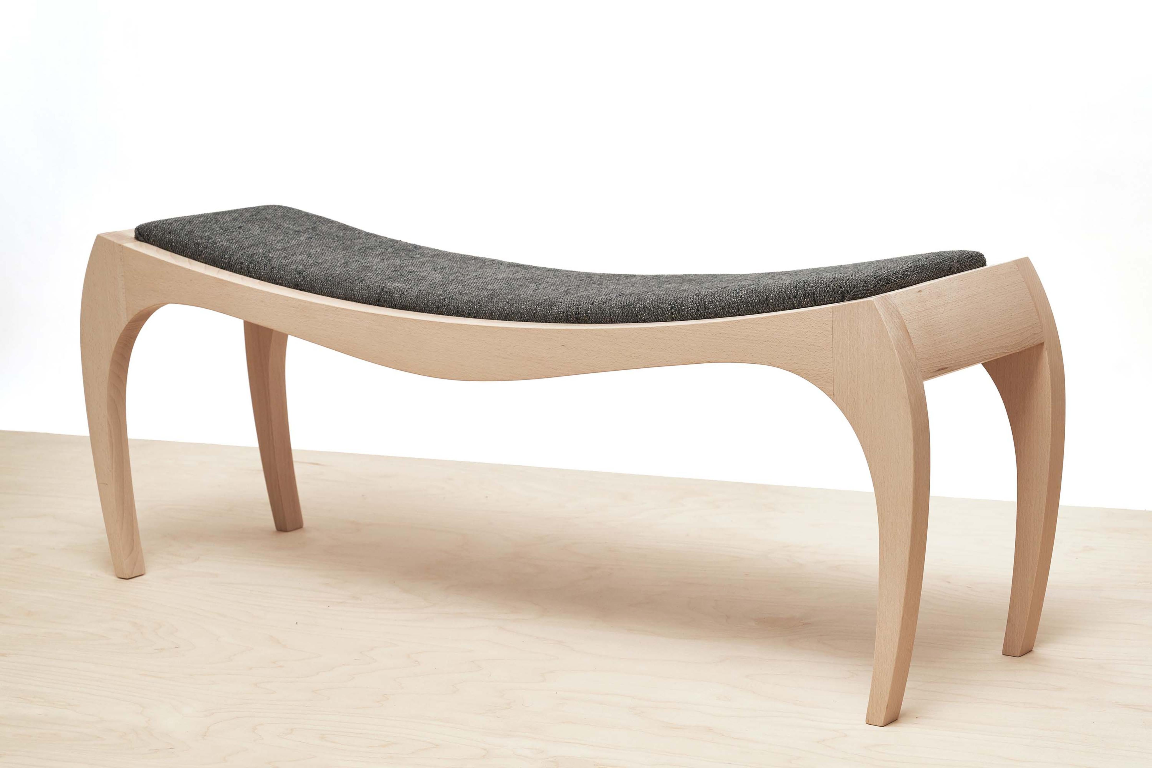 RUMBO Bench by Jean-Baptiste Van den Heede
Dimensions: L 118 x D 31 x H 42 cm
Materials: White Beech, Textile.
Also Available: Other textiles available,

The upholstered RUMBO version proposes a stool with quality fabrics to your liking. It can