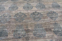 Silver and Powder Blue Natural Silk Hand-knotted Rug with Subtle Design in Stock