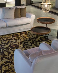 Over-dyed Yellow Natural Silk Hand-Knotted Classic Ikat Pattern Sustainable Rug