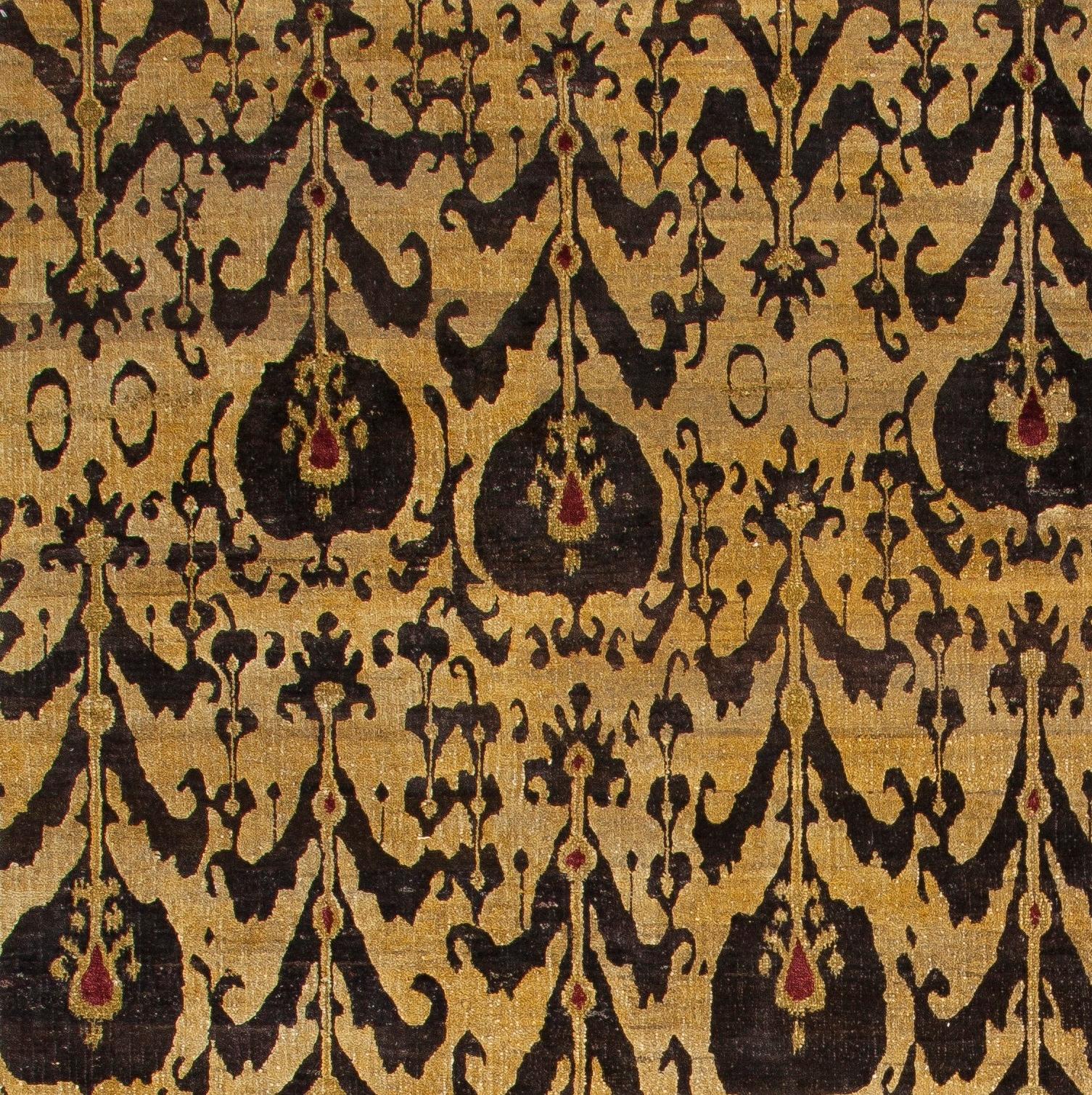 Sobreteñida Amarillo Limón Seda Natural Anudada a Mano Alfombra de Diseño Clásico en Stock Renacimiento en venta