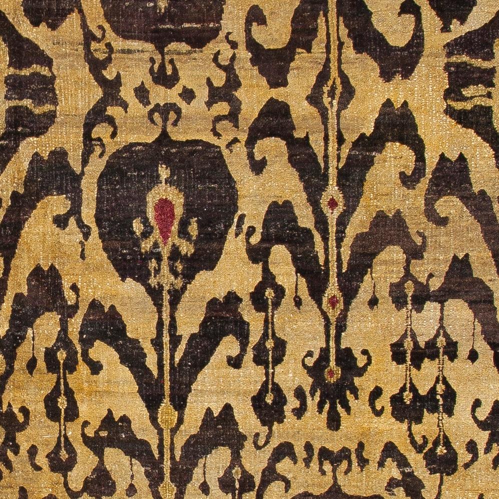 Revival Over-dyed Lemon Yellow Natural Silk Hand-Knotted Classic Pattern Rug in Stock  For Sale