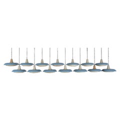 Run of 14 Dutch 1950s Industrial Factory Pendant Ceiling Lights by Philips