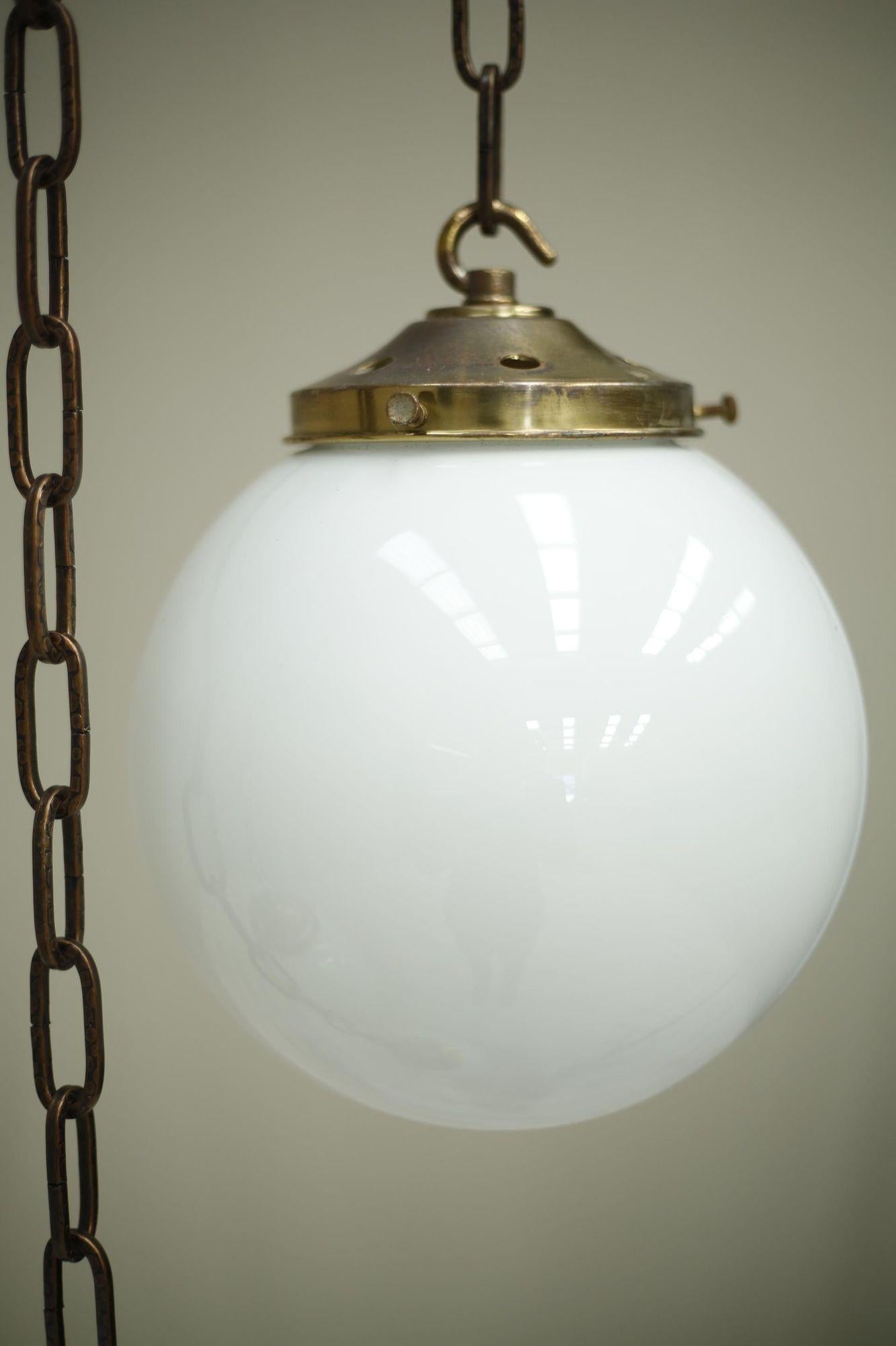 Run of 20thc Small Opaline Globe Pendant Lights In Excellent Condition For Sale In Malton, GB